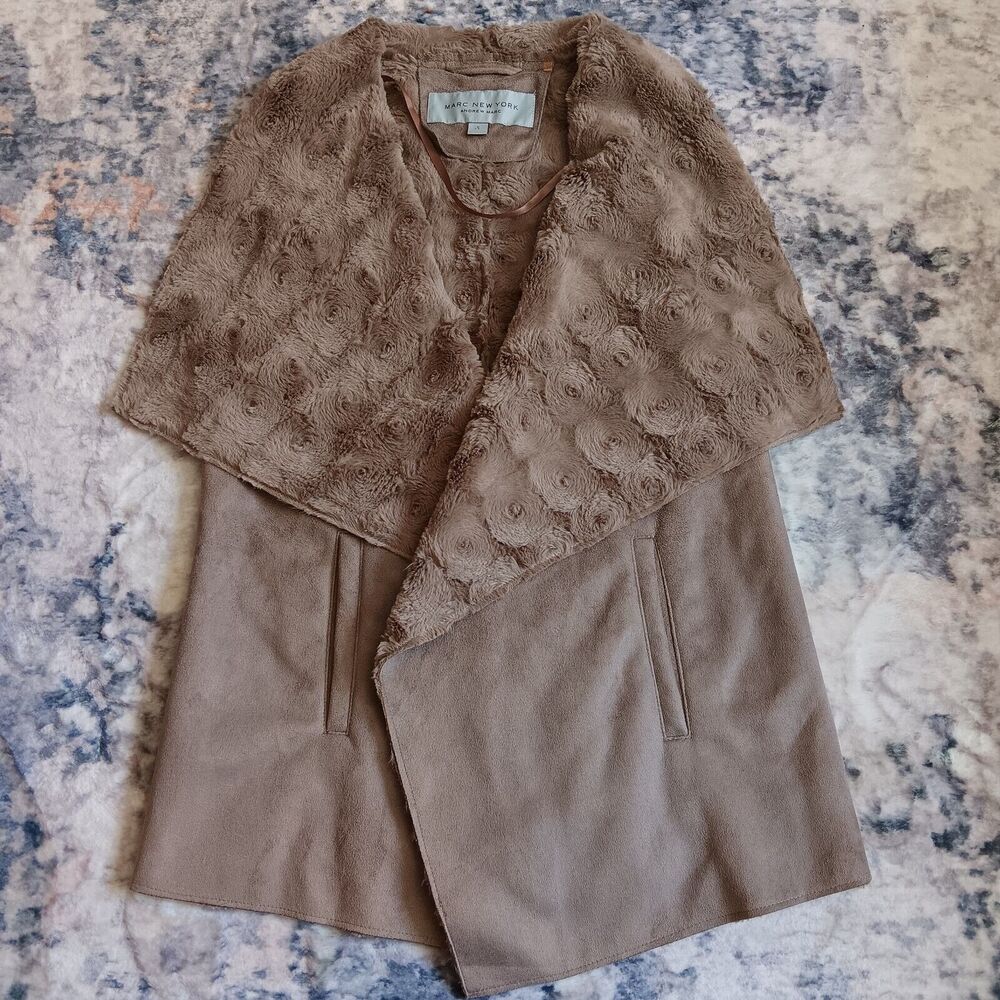 Marc New York Womens Vest Brown Rosette Faux Fur Lining Wrap Size S